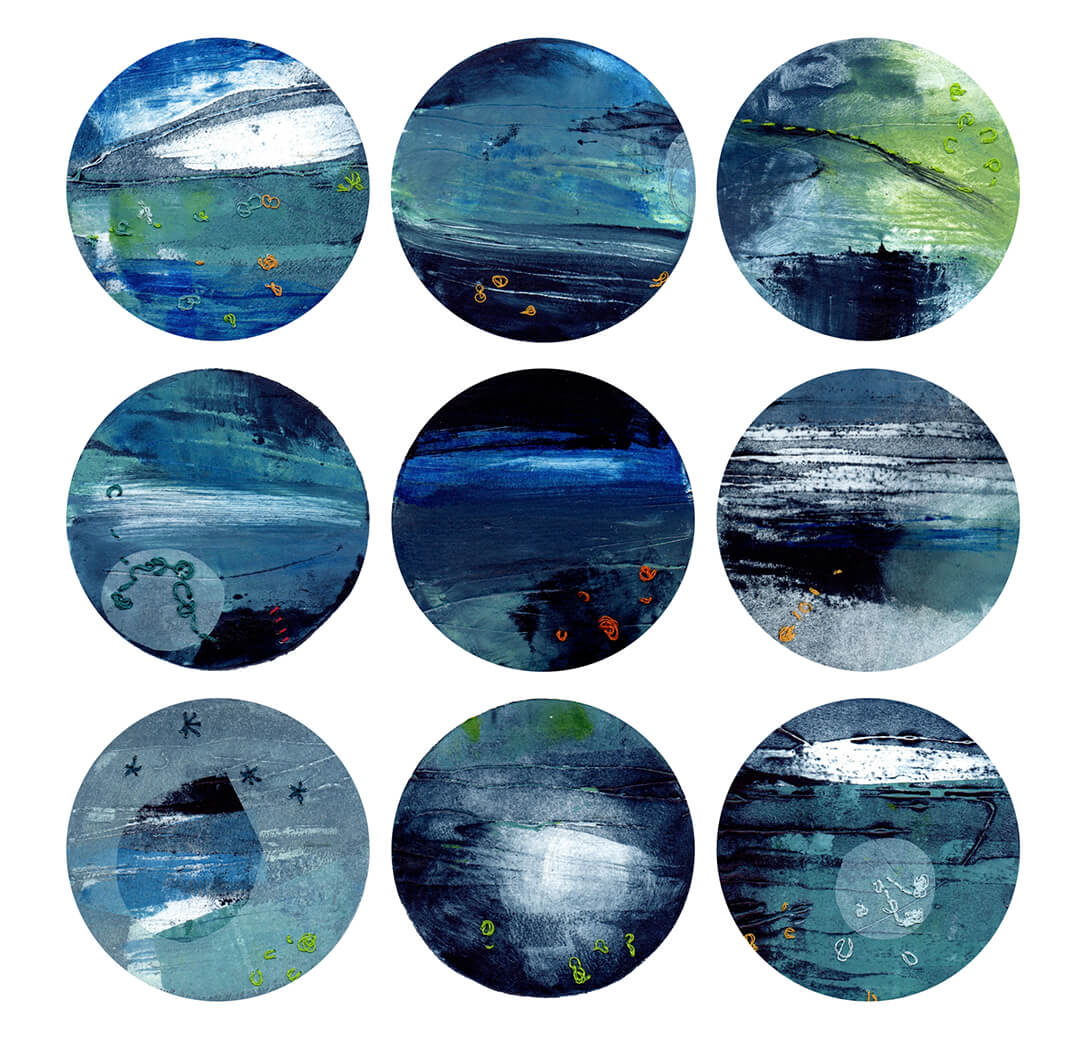 Copy of 'The Blue' Nicki Denentt, 9 Collagraphs with hand stitching, £380 (1)