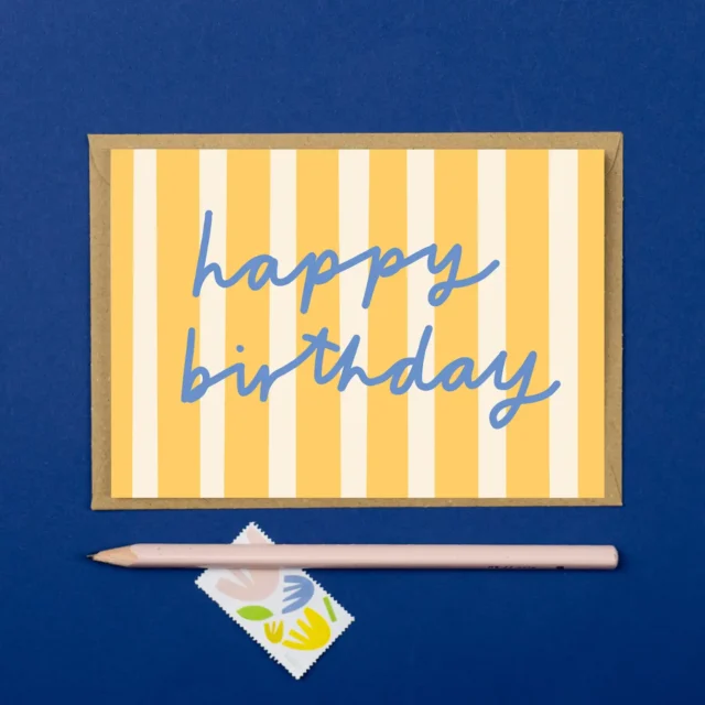 Yellow Stripe Happy Birthday Crad